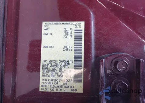 2013 Nissan Maxima 3.5 Sv from USA, damaged, VIN 1N4AA5AP1DC848022